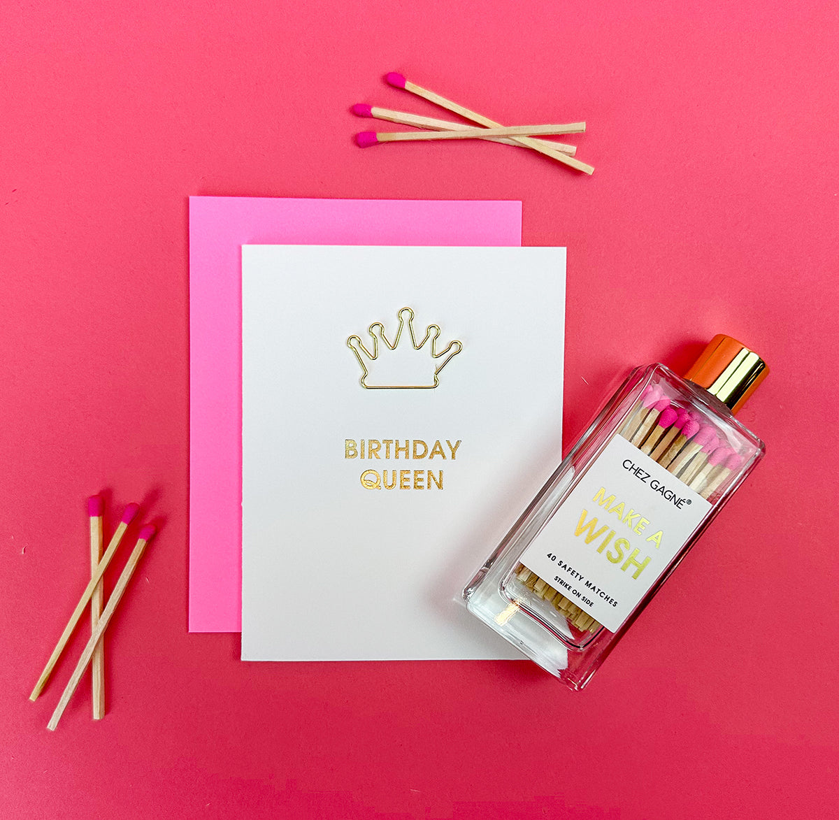 Make A Wish - Glass Bottle Safety Matches (Hot Pink)