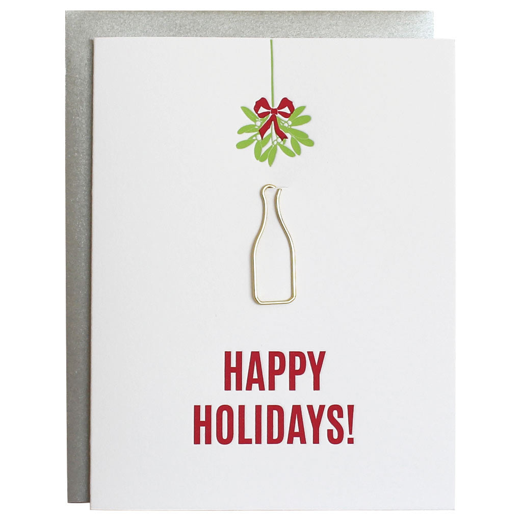 Happy Holidays Booze Mistletoe Paper Clip Card