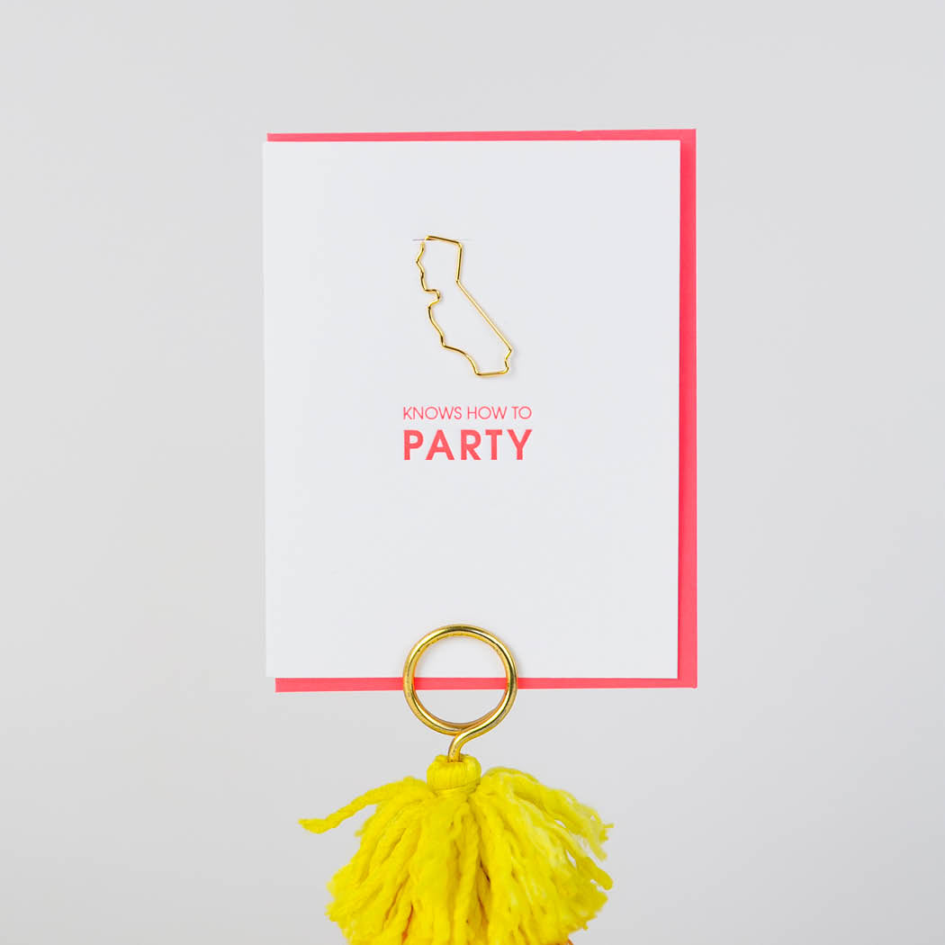 California Knows How to Party Paper Clip Letterpress Card