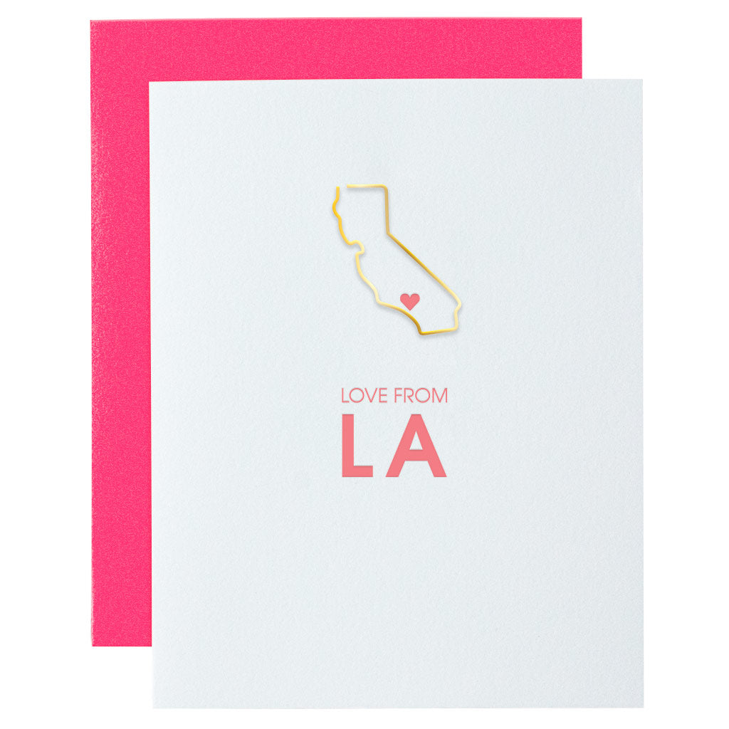 Love From LA California Paper Clip Letterpress Card