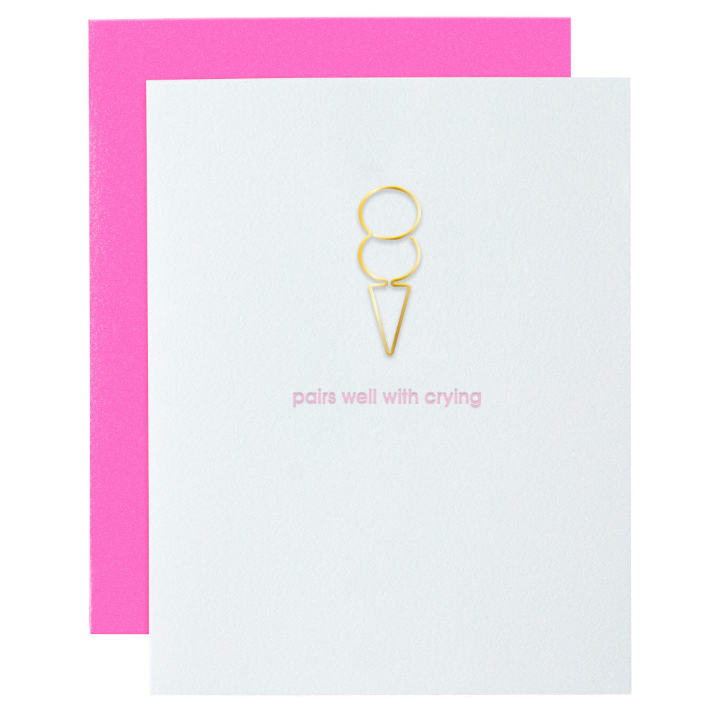 Pairs Well With Crying Ice Cream Cone Paper Clip Letterpress Card