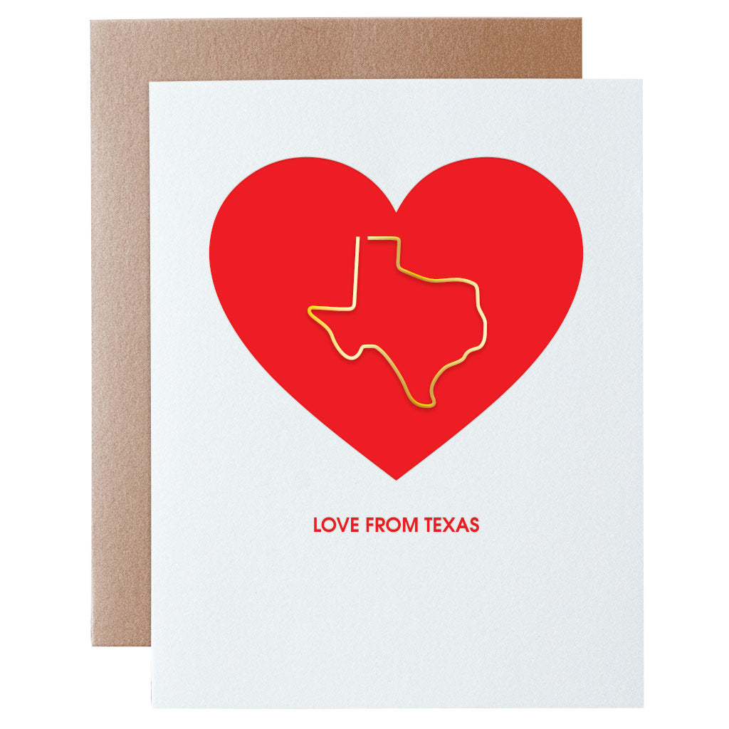 Love From Texas Paper Clip Letterpress Card