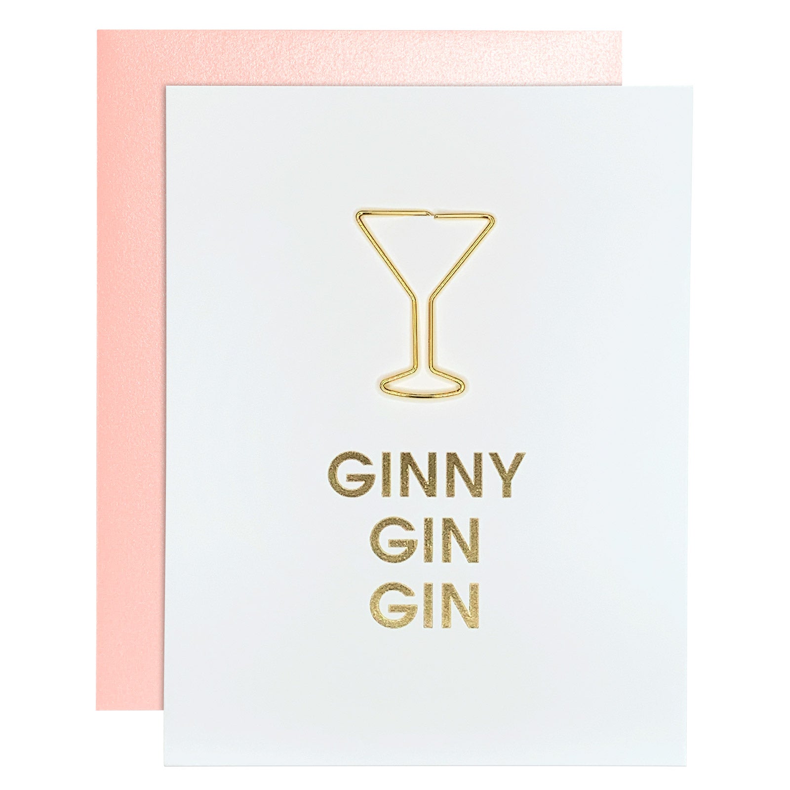 Ginny Gin Gin Friendship Martini Glass Paper Clip Letterpress Card
