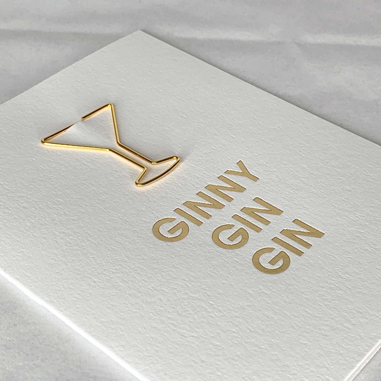 Ginny Gin Gin Friendship Martini Glass Paper Clip Letterpress Card Close Up