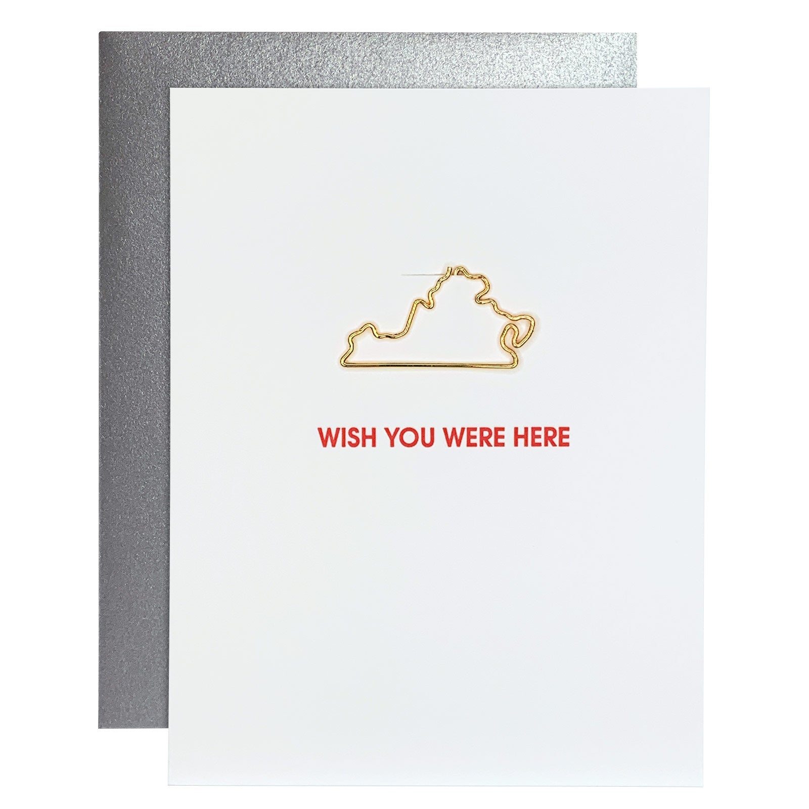 Wish You Were Here Virginia Paper Clip Letterpress Card