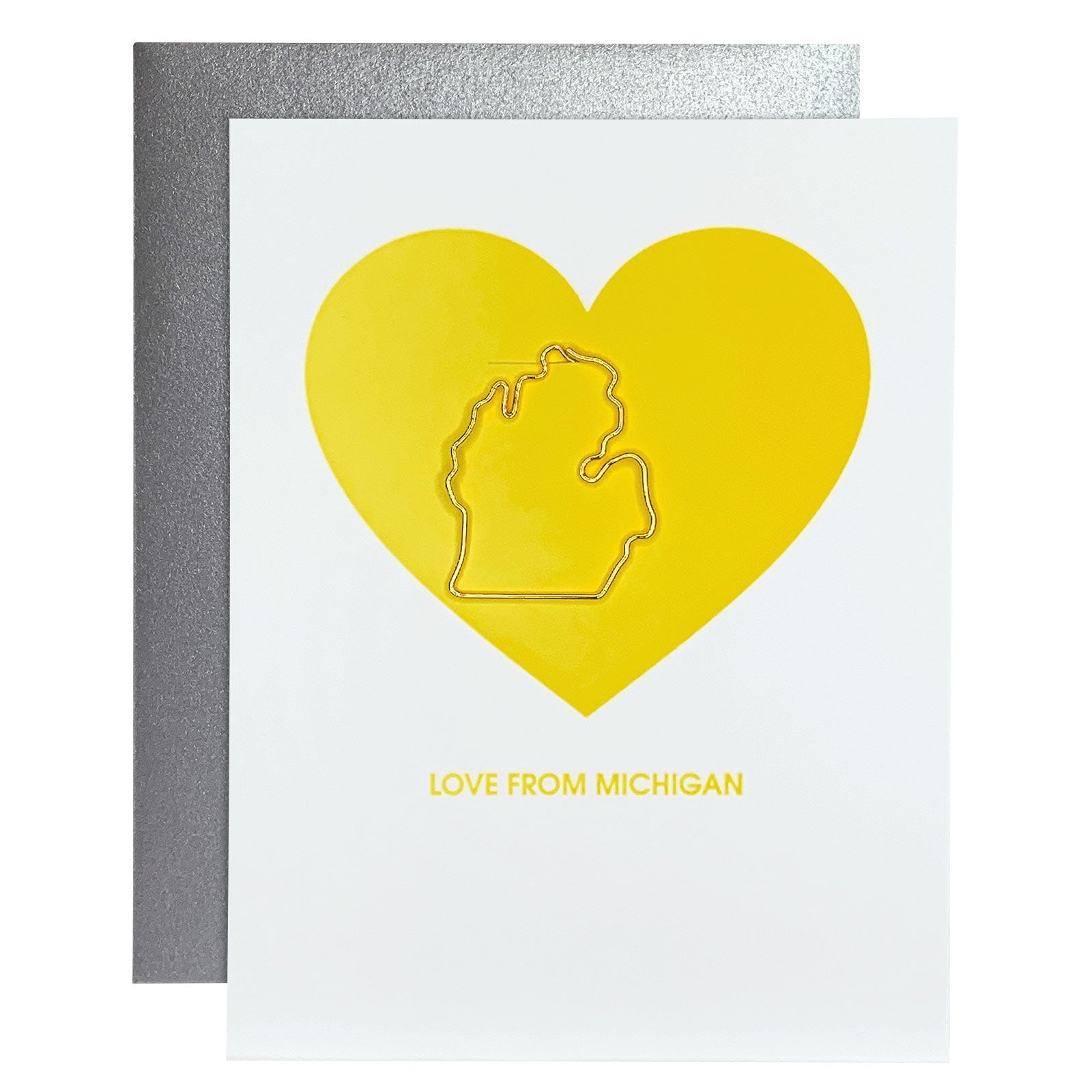 Love From Michigan Paper Clip Letterpress Card