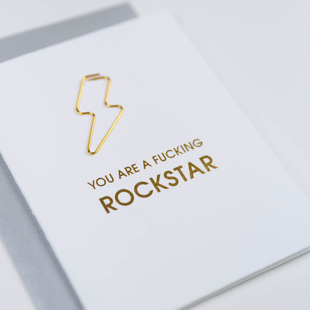 You are a Fucking Rockstar - Paper Clip Letterpress Card