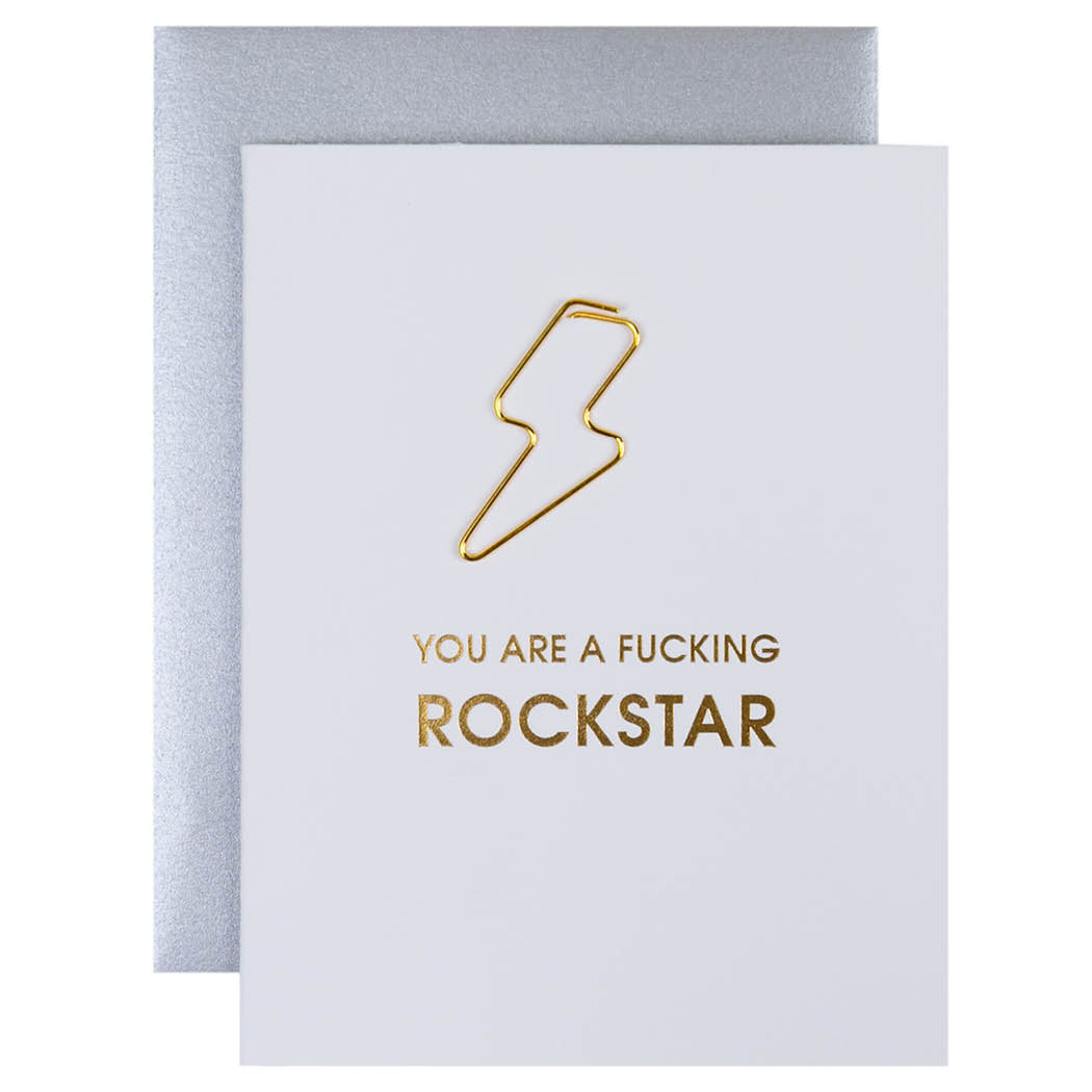 You are a Fucking Rockstar - Paper Clip Letterpress Card