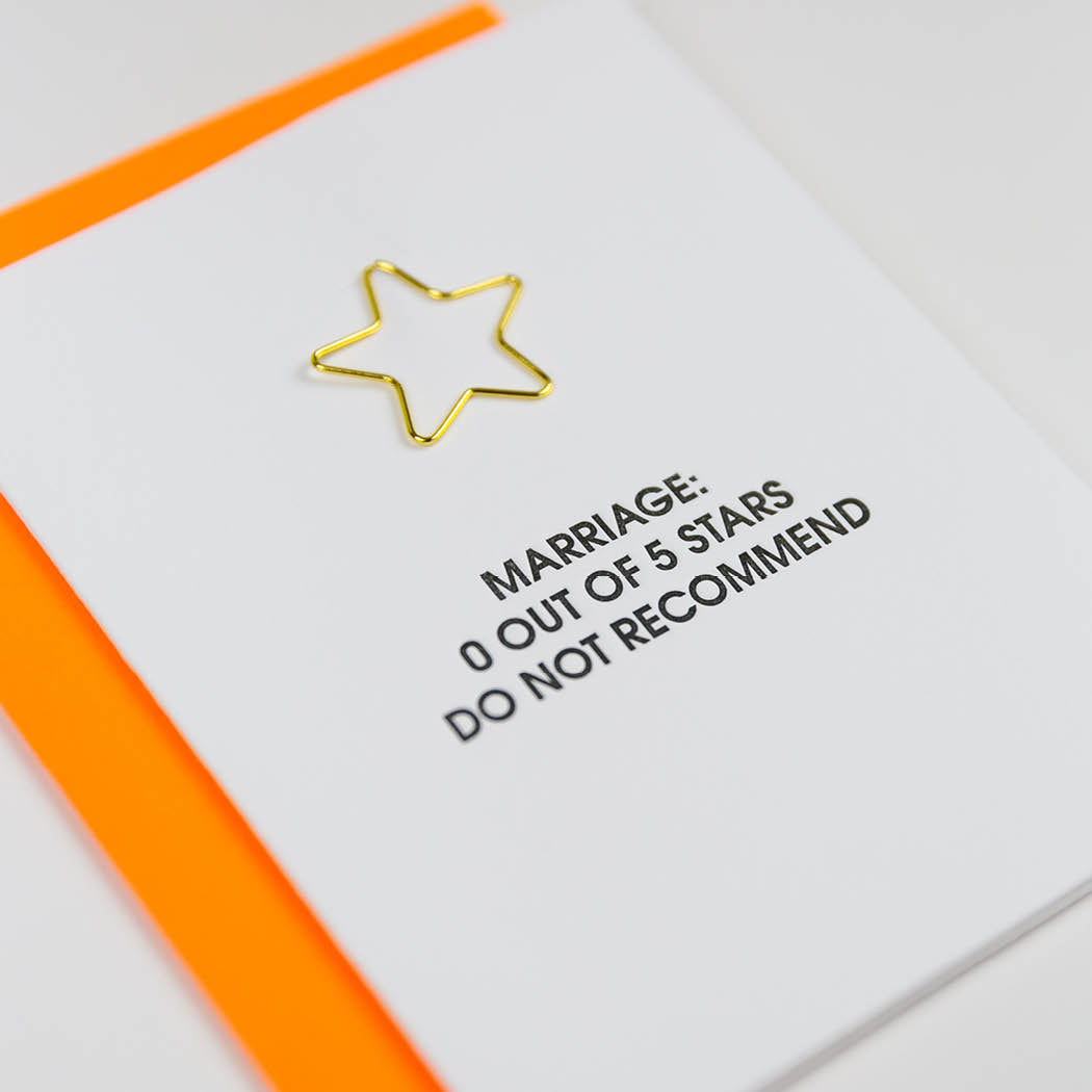 Marriage 0 out of 5 Stars. Do Not Recommend - Star Paper Clip Letterpress Card