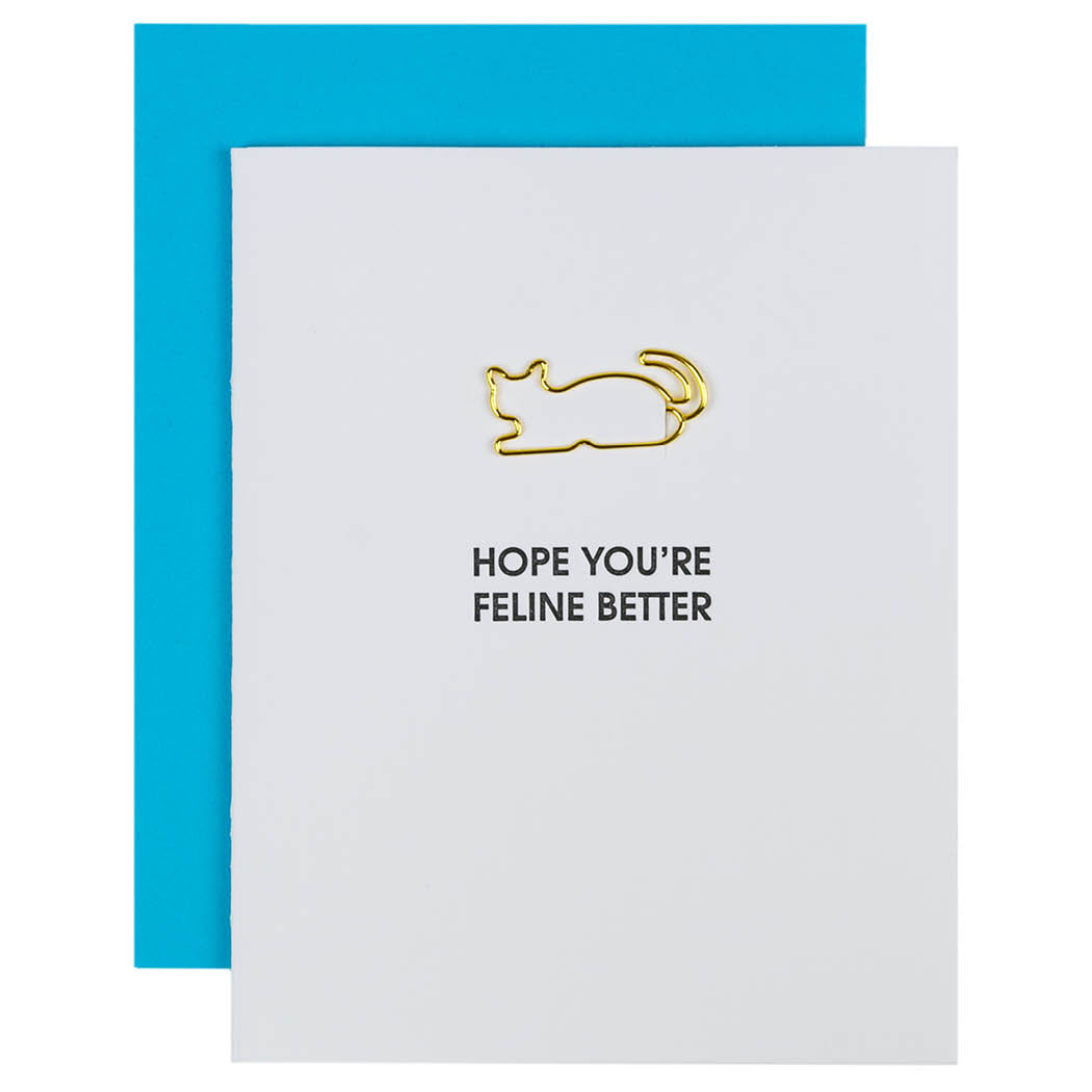 Hope You're Feline Better - Paper Clip Letterpress Card