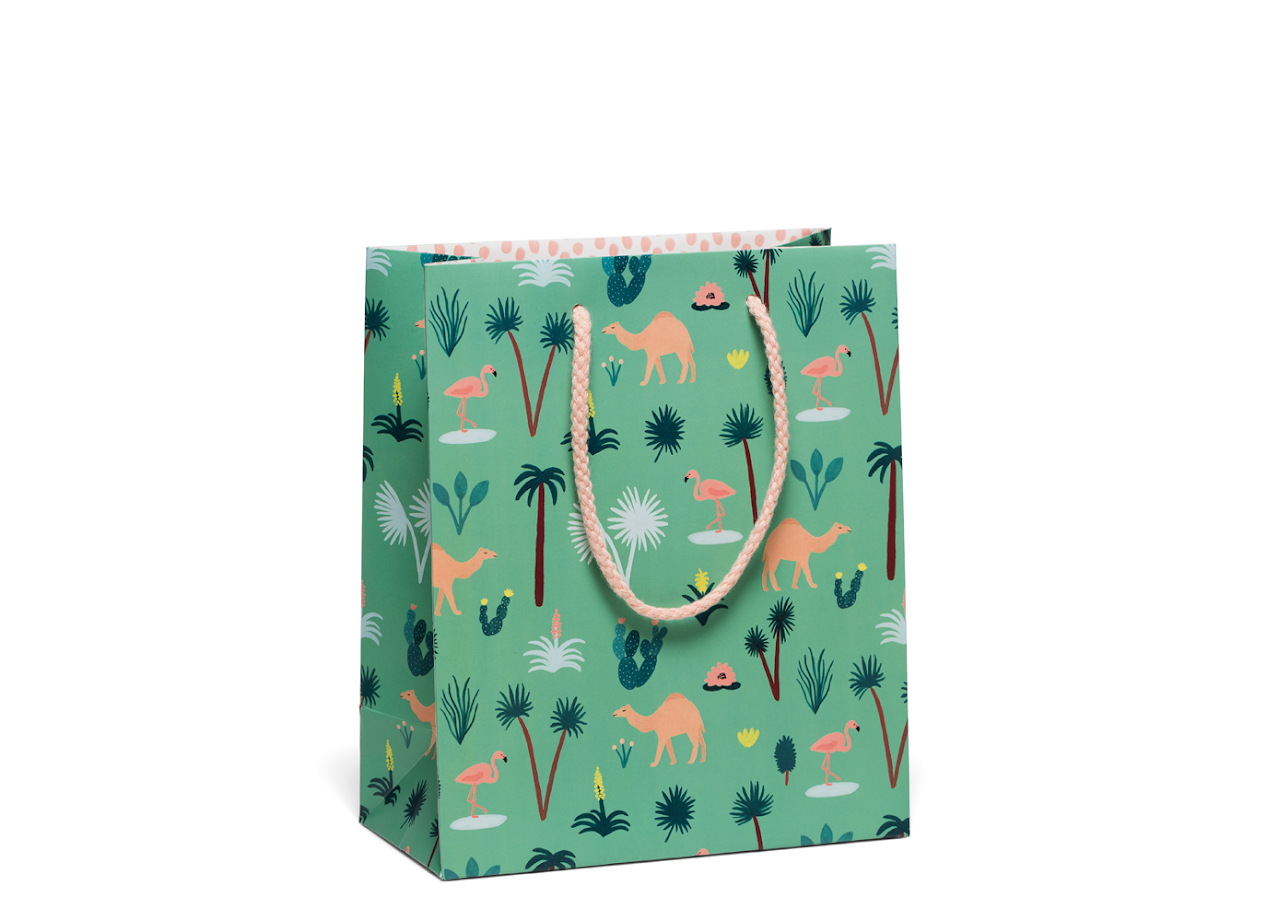 Red Cap Cards - Desert Life Gift Bag. Palm tree print gift bag. Flamingo gift bag.