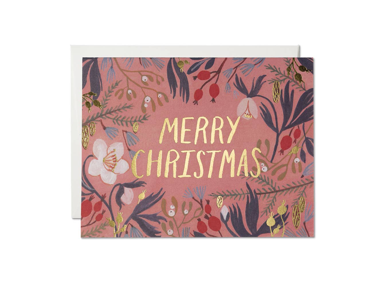 Christmas Flowers Boxed Set by Red Cap Cards. Pink Christmas Cards. Gold foil christmas cards. Hand illustrated christmas card