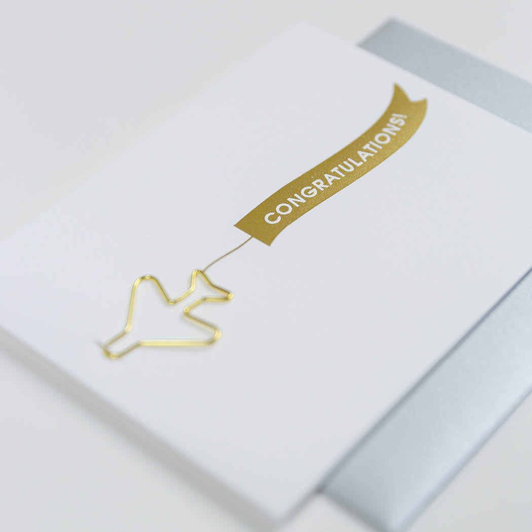 Airplane Banner Congratulations - Paper Clip Letterpress Card