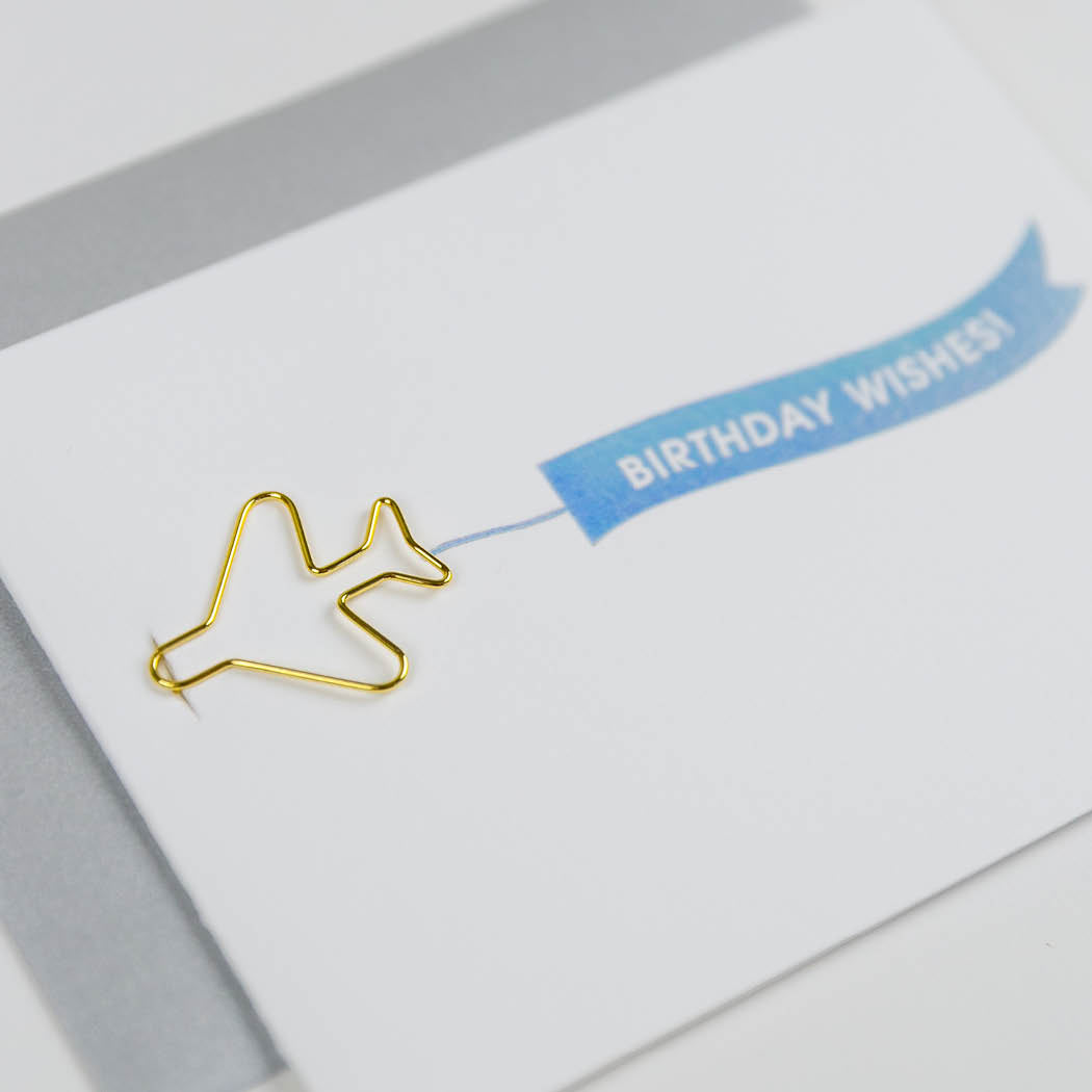 Airplane Banner: Birthday Wishes - Paper Clip Letterpress Card