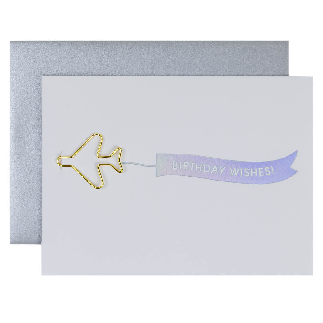 Airplane Banner: Birthday Wishes - Paper Clip Letterpress Card