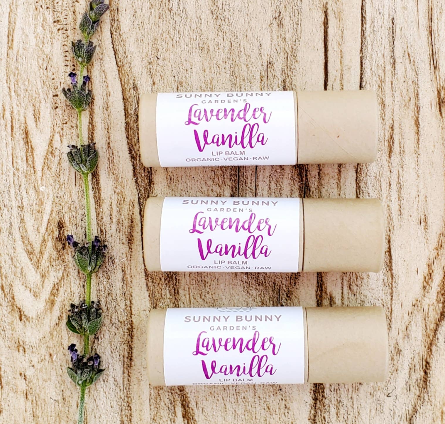 Lavender Vanilla Organic Vegan Lip Balm by Sunny Bunny Gardens. Organic lip balm. Made in USA Lip Balm.