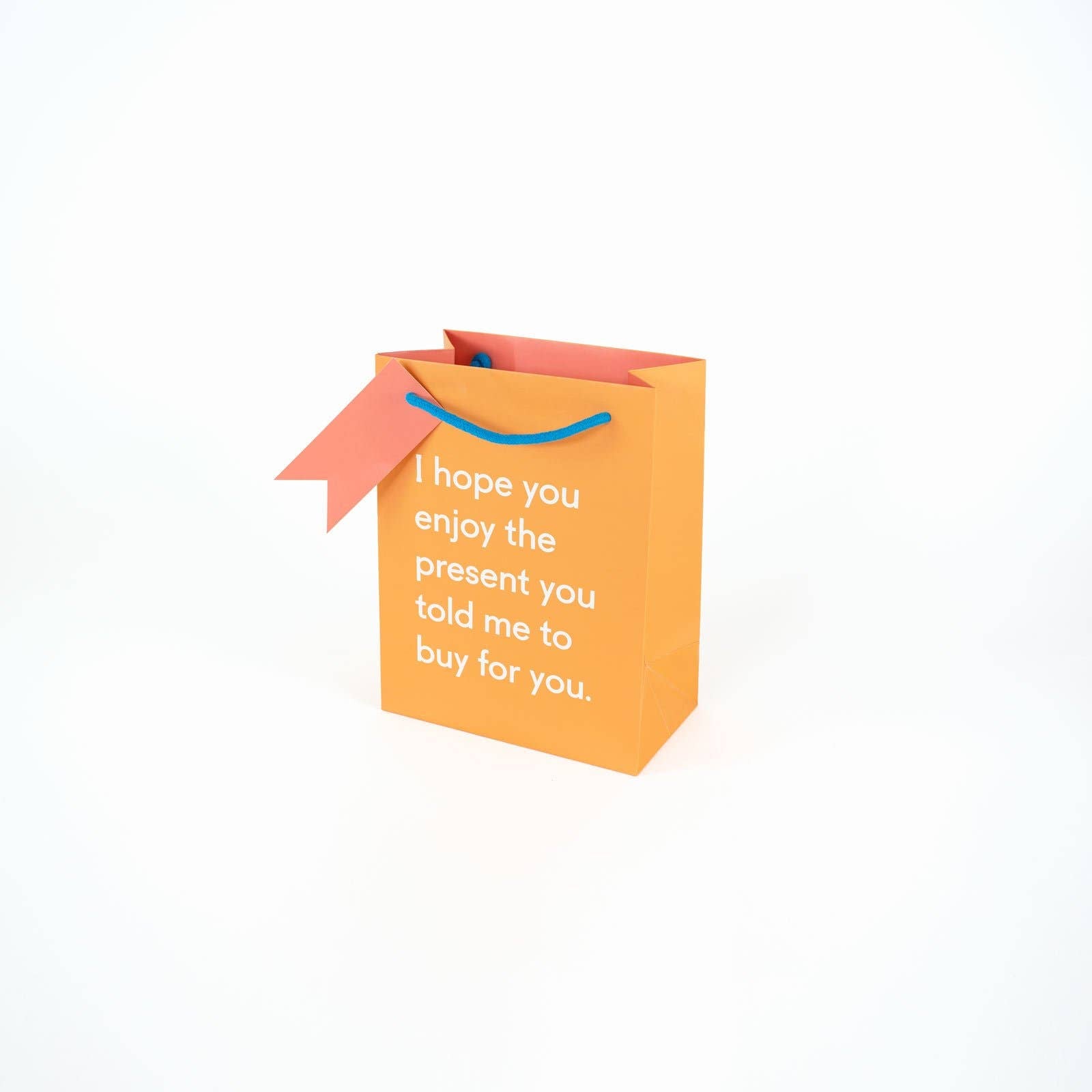 Enjoy The Present Gift Bag by Ohh Deer. Funny Gift Bag. Honest gift bag. Funny birthday gift bag. Funny wrapping. Orange Gift Bag