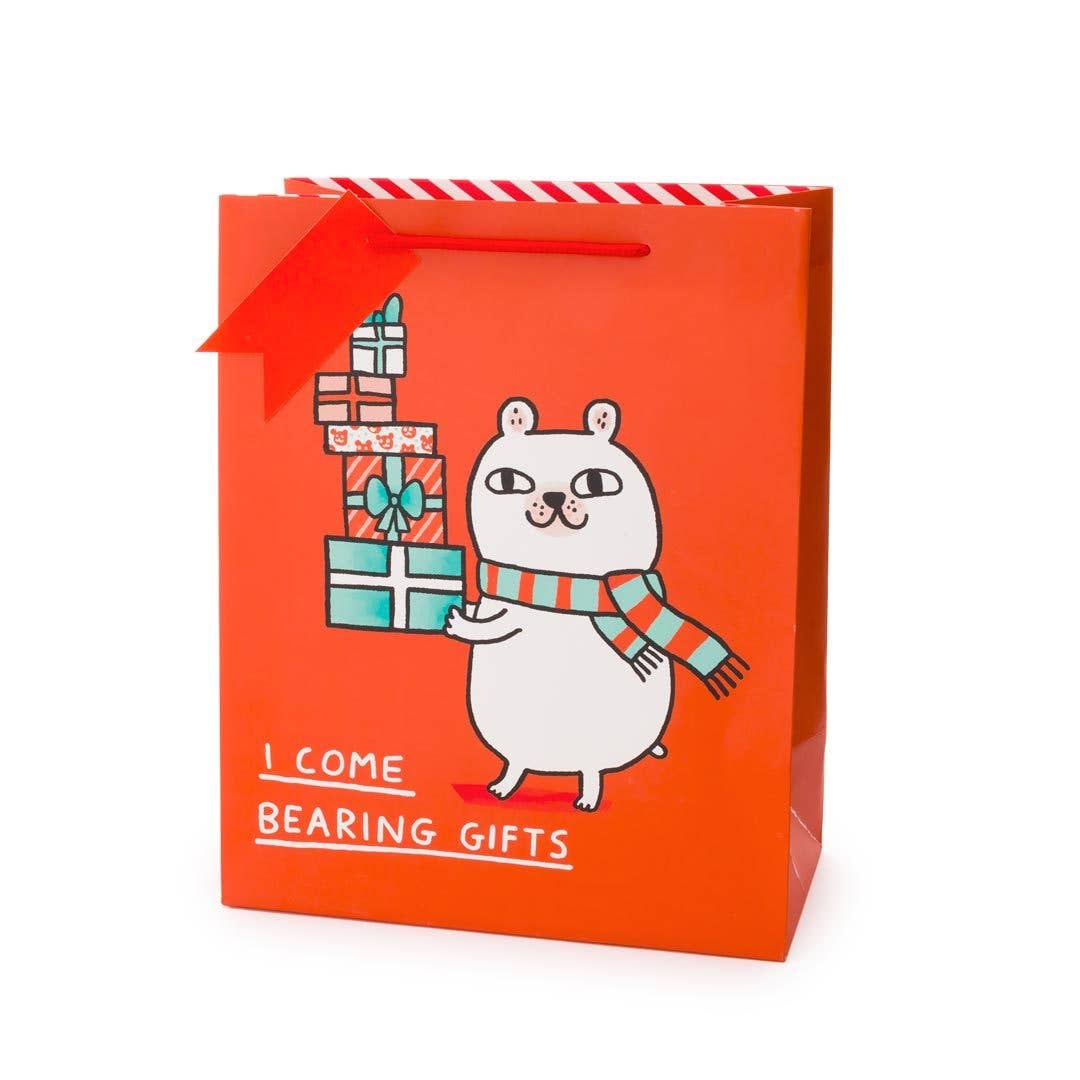 Bearing Gifts Christmas Gift Bag by Ohh Deer. I come bearing gifts gift bag. Red christmas gift bag. Large christmas gift bag. Graphic christmas bag