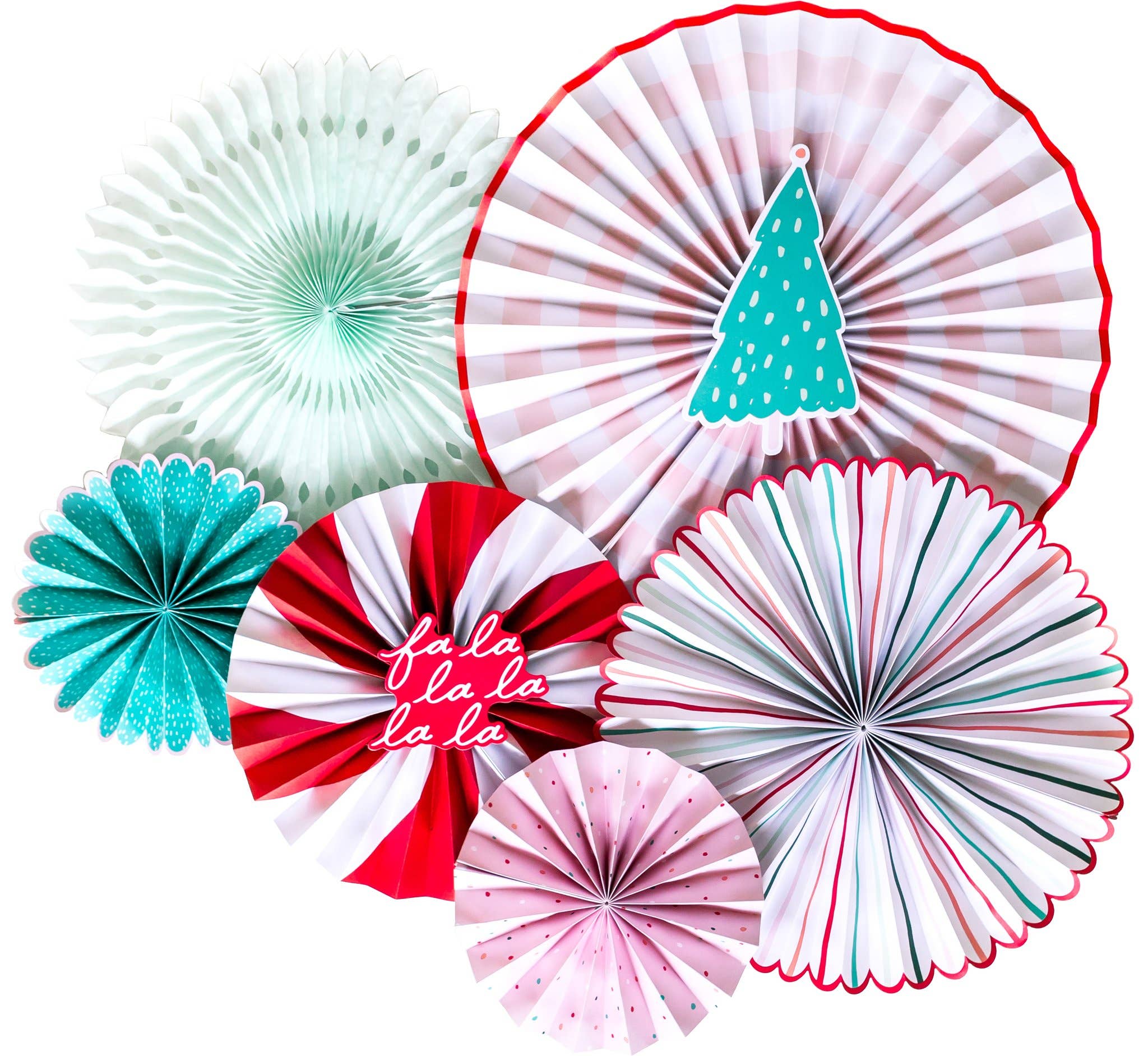 Oui Party Christmas Party Fa La La Fans by My Mind’s Eye. Decorative christmas fans. Christmas decor. Holiday party decor. Fa la la la decorations. Red and White decorations