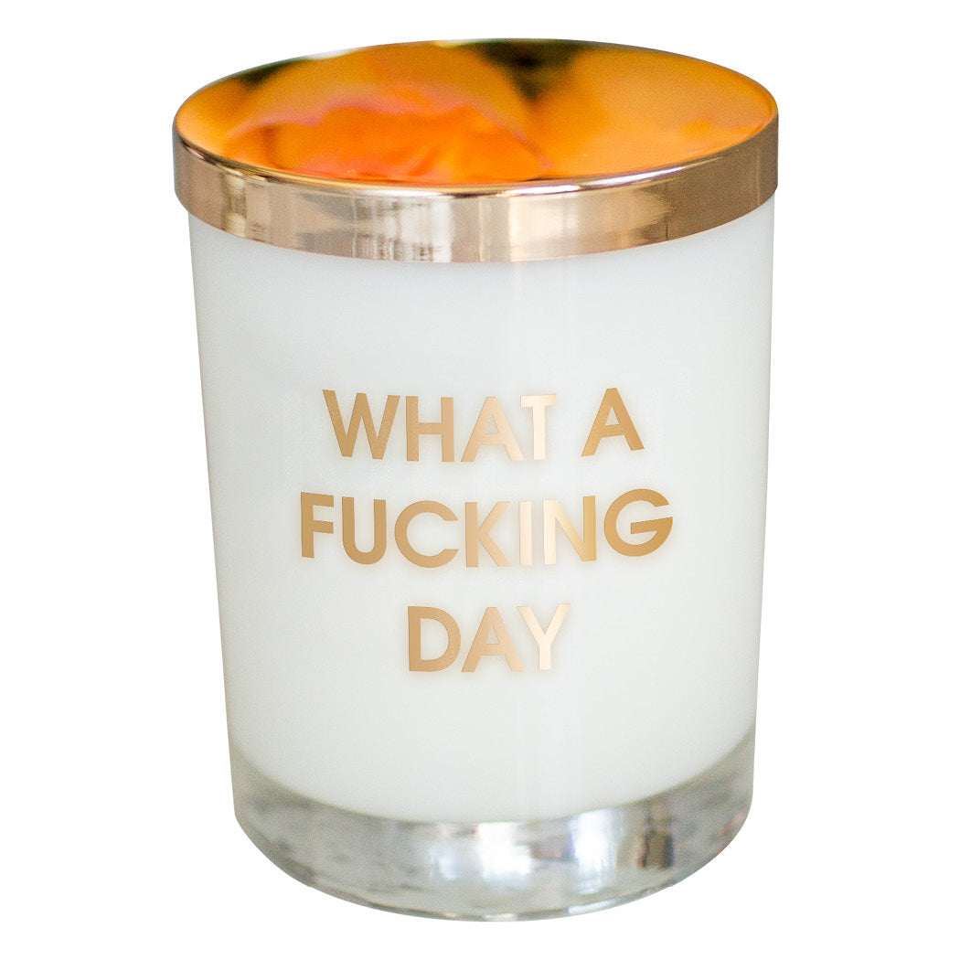 What A Fucking Day Candle- Gold Foil Rocks Glass