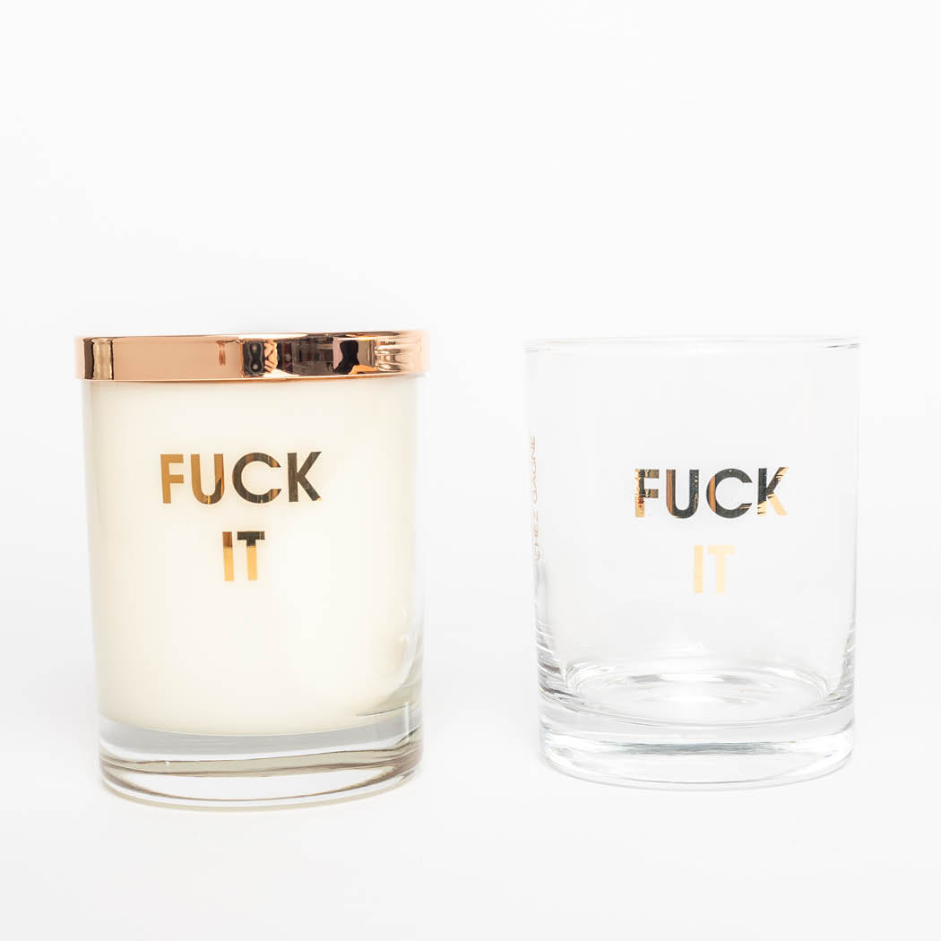 Chez Gagne Chez Gagné Fuck It Candle- Gold Foil Rocks Glass