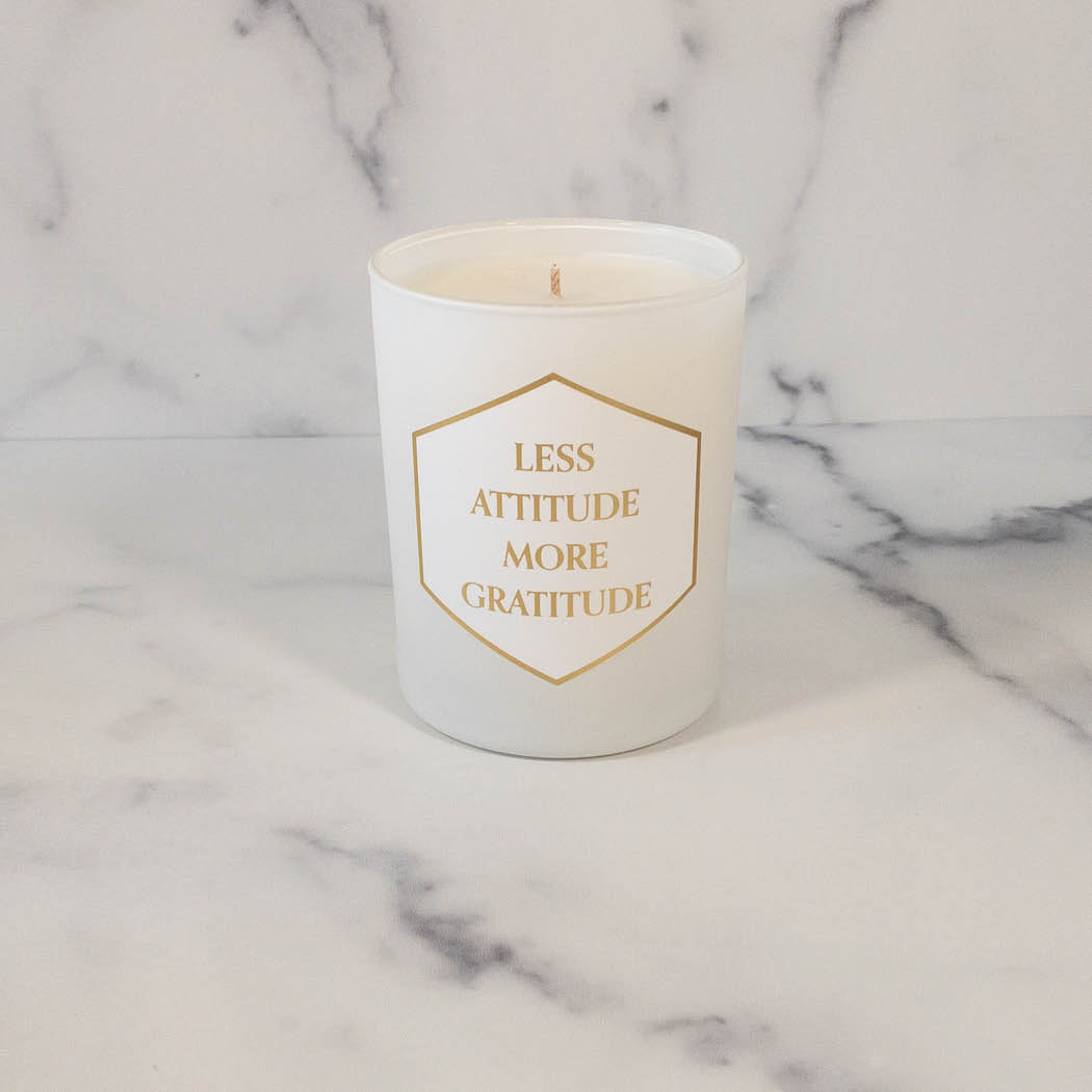 Less Attitude More Gratitude - Painted Candle in Gift Box