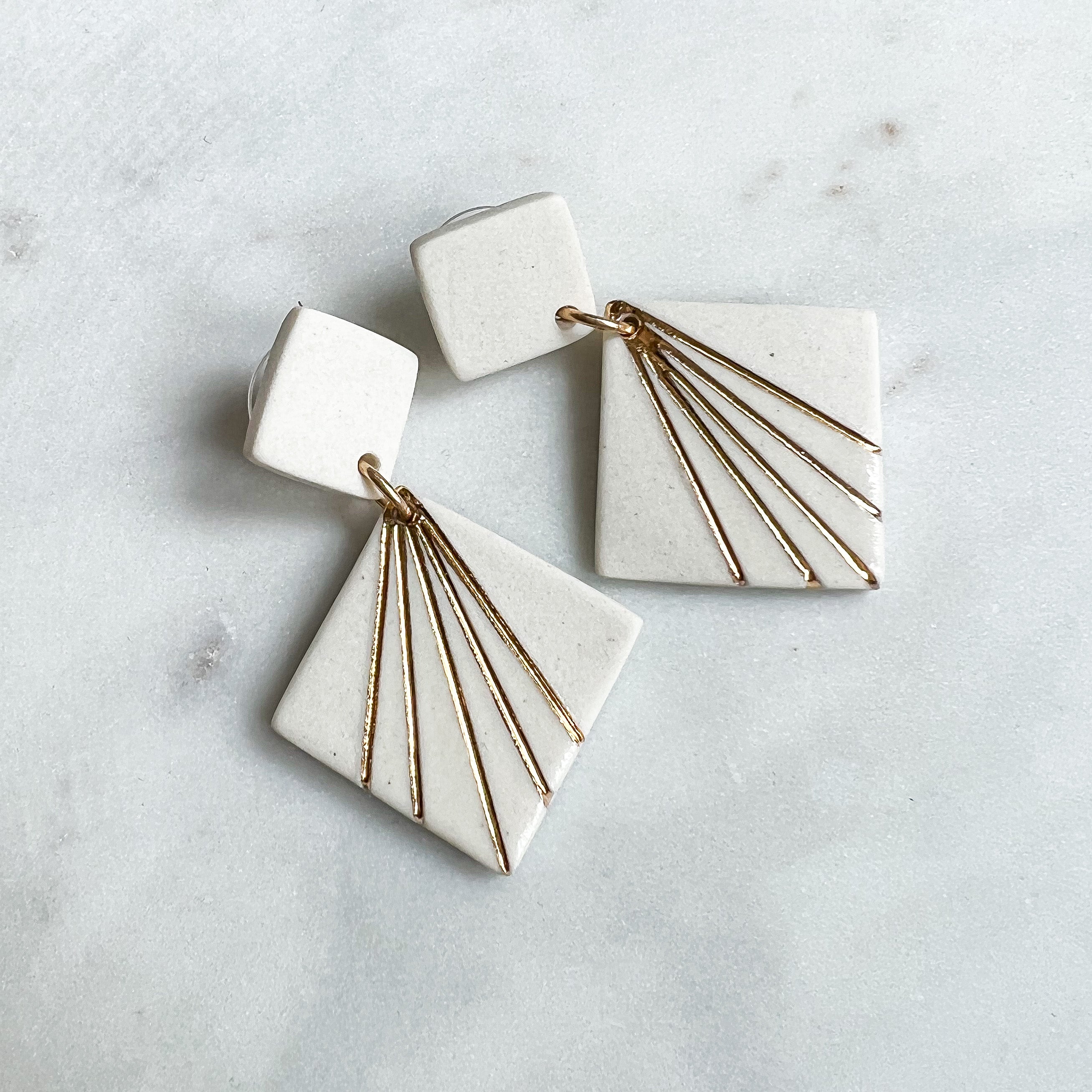 Astro White Stud Earrings with Gold Inlay by AMBER E LEA
