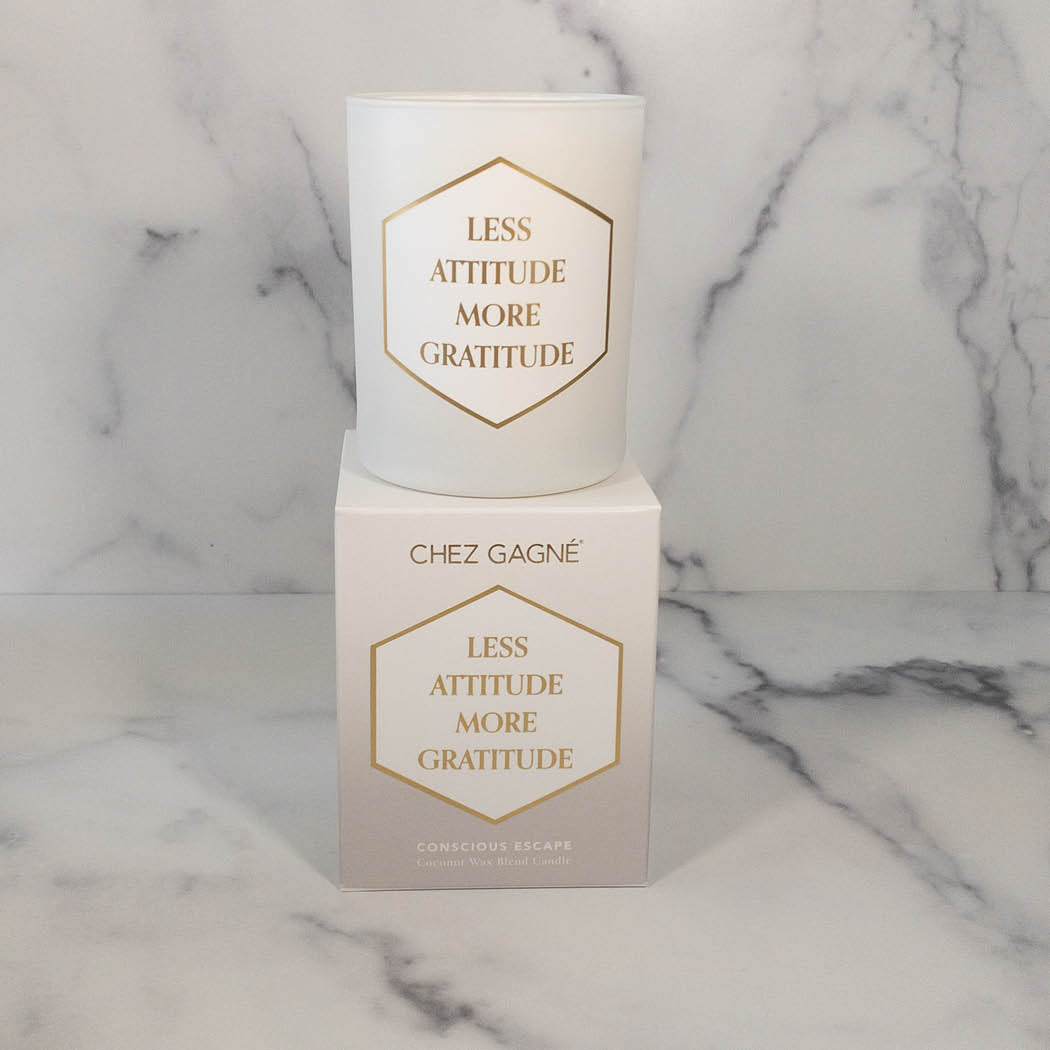 Less Attitude More Gratitude - Painted Candle in Gift Box
