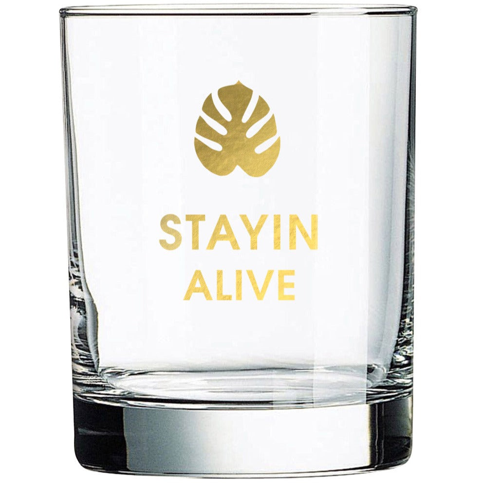 Stayin Alive - Monstera Leaf Rocks Glass