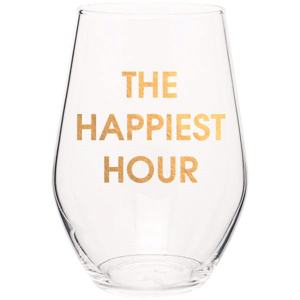 Chez Gagne Chez Gagné The Happiest Hour - Gold Foil Stemless Wine Glass