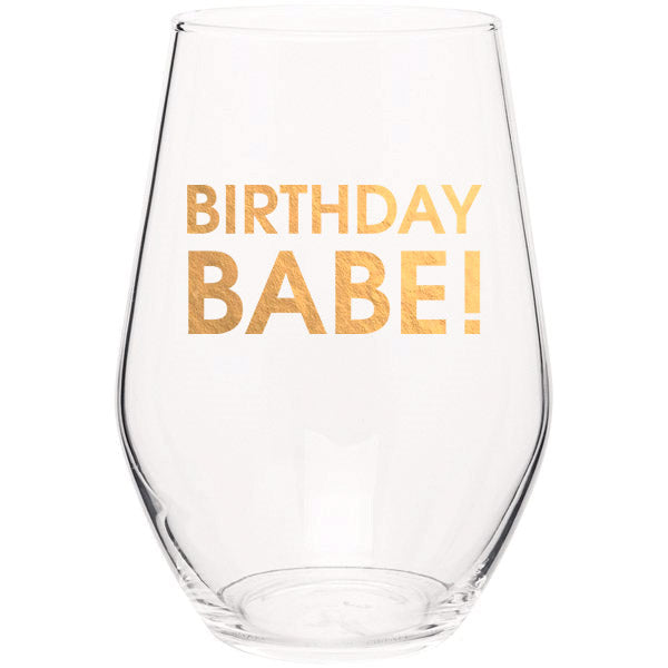 Chez Gagne Chez Gagné Birthday Babe - Gold Foil Stemless Wine Glass