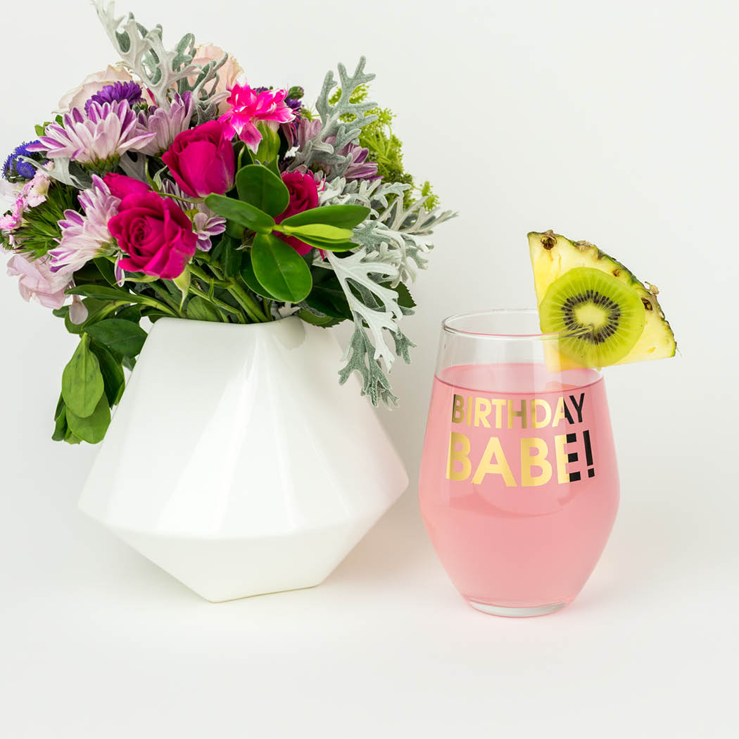 Birthday Babe - Gold Foil Stemless Wine Glass