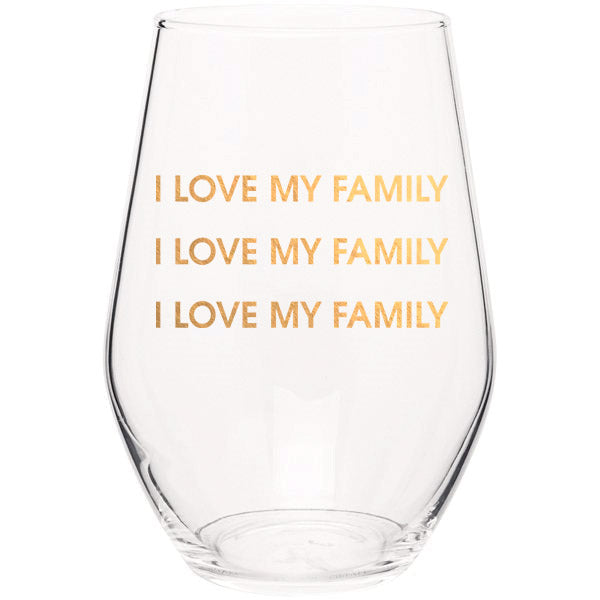 Chez Gagne Chez Gagné I Love My Family I Love My Family - Gold Foil Stemless Wine Glass