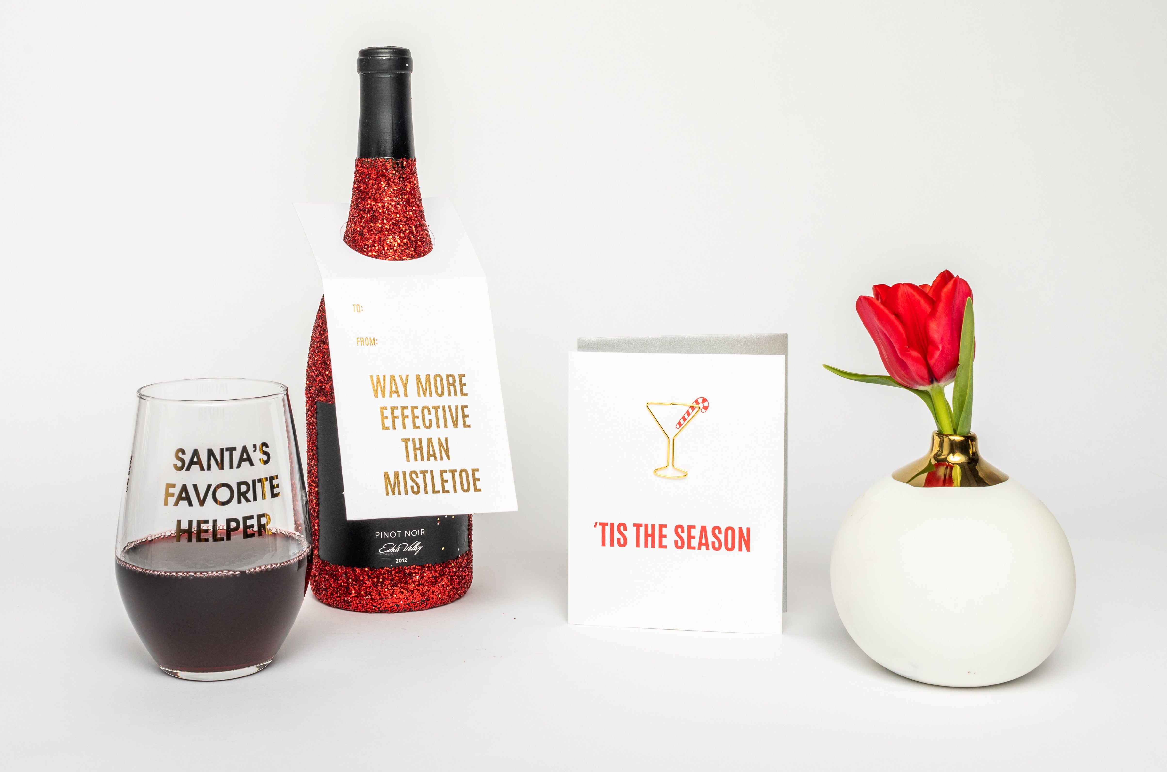 Chez Gagne Chez Gagné Santa's Favorite Helper- Gold Foil Stemless Wine Glass