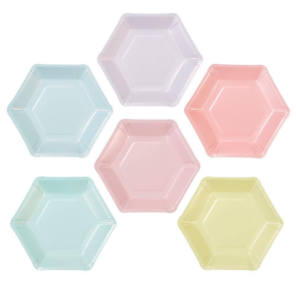 We Heart Pastel Small Hexagonal Shaped Plates - 12 Pack by Talking Tables. Disposable plates for kids party. Bachelorette party paper plates. Pastel Paper plates