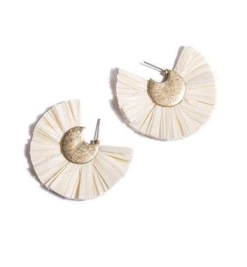 Eden Earrings in Ivory by shiraleah. Statement earrings. Straw earrings. Statement earrings in Ivory. Gold and white earrings. Bold earrings in white. Shiraleah earrings