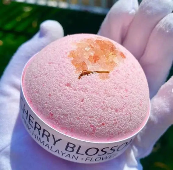 Cherry Blossom and Himalayan Salt Bath Bomb by Pure Drop. Japanese Cherry Blossom Bath Bomb. Cherry scented bath bomb with epsom salt