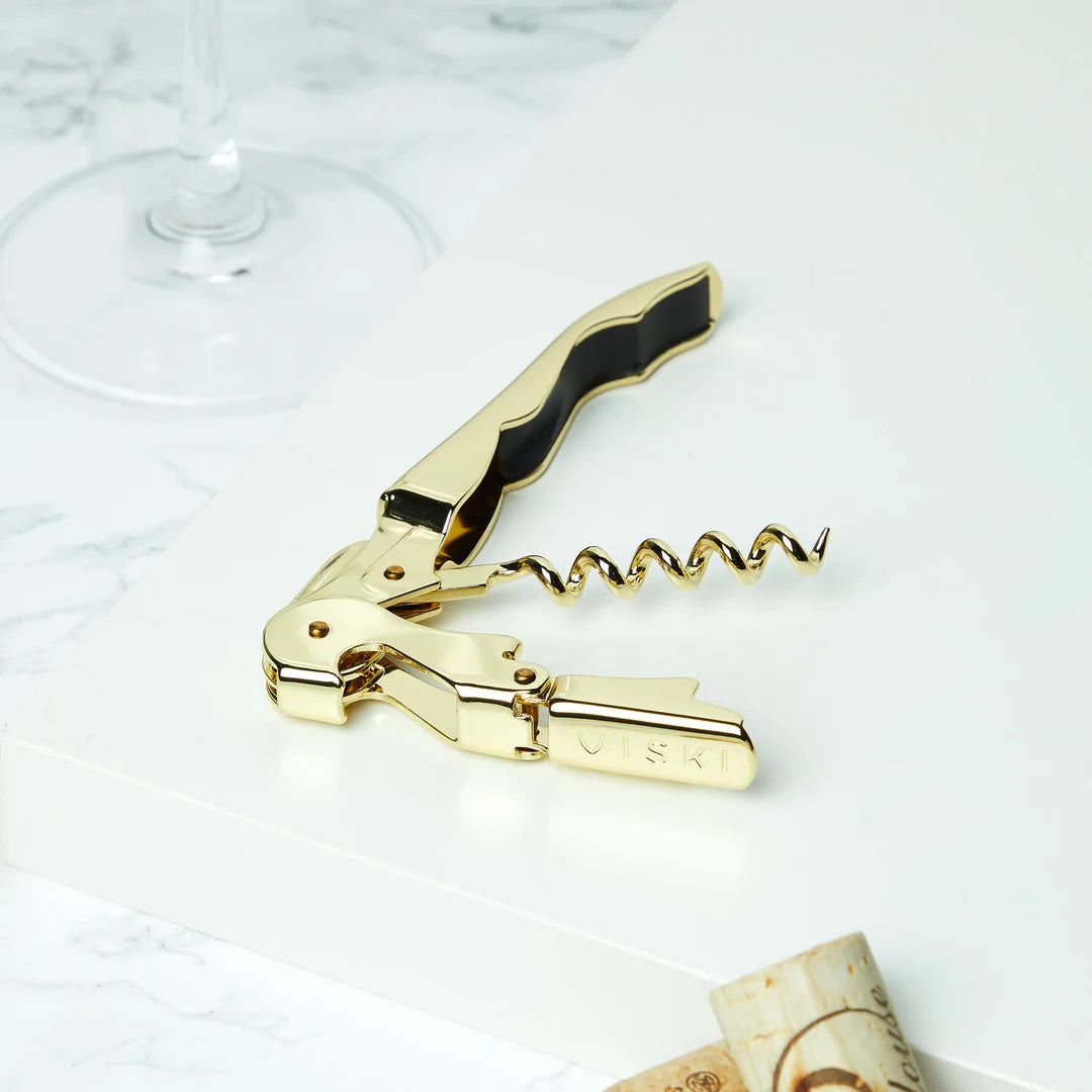 Belmont Gold Plated Signature Corkscrew by Viski. Stainless Steel Corkscrew. 24k Gold corkscrew. Gold bar accessories. Chic barware