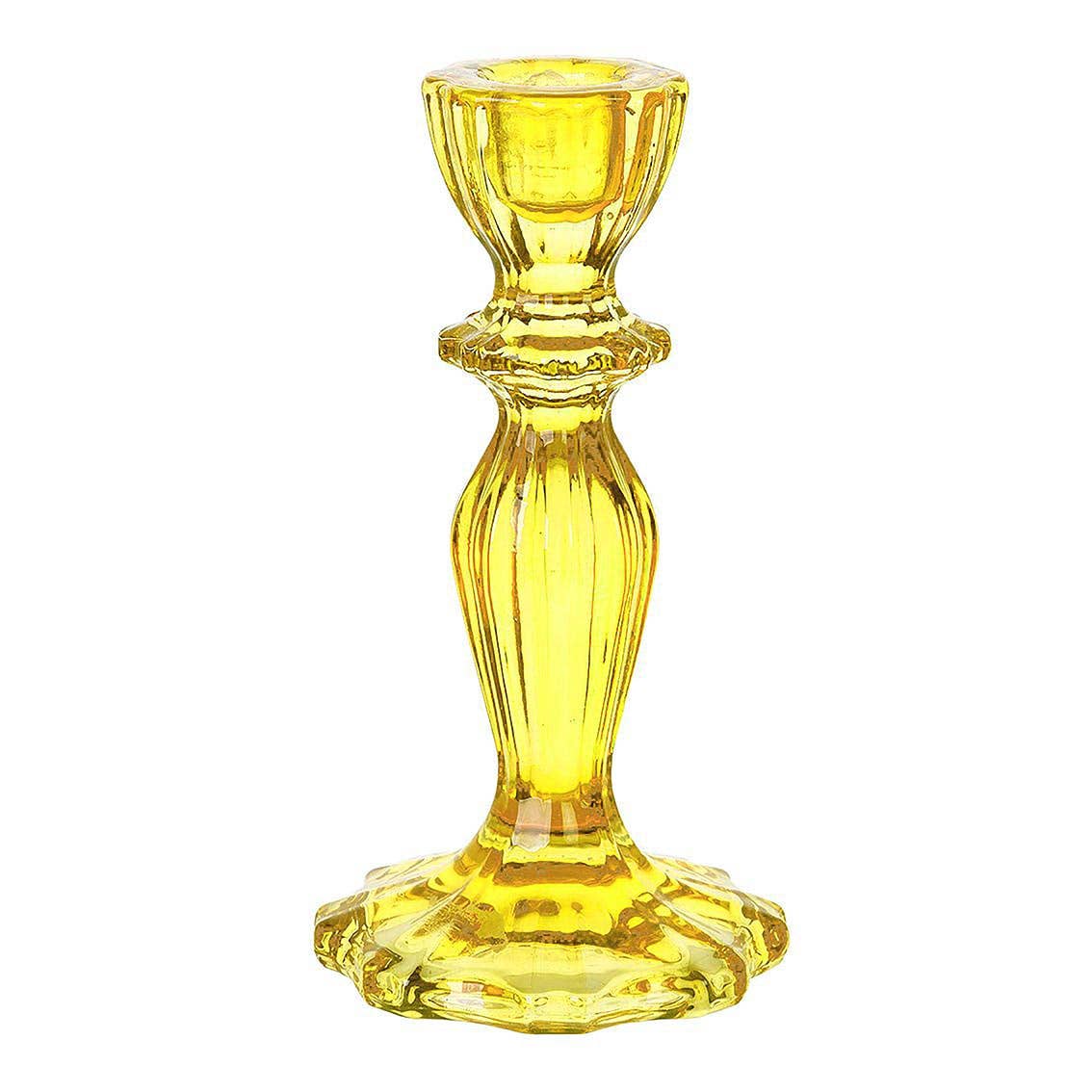 Yellow Glass Candlestick Holder by Talking Tables. Boho Candlestick. Vintage Candle Holder. Romantic Style CandleStick holder