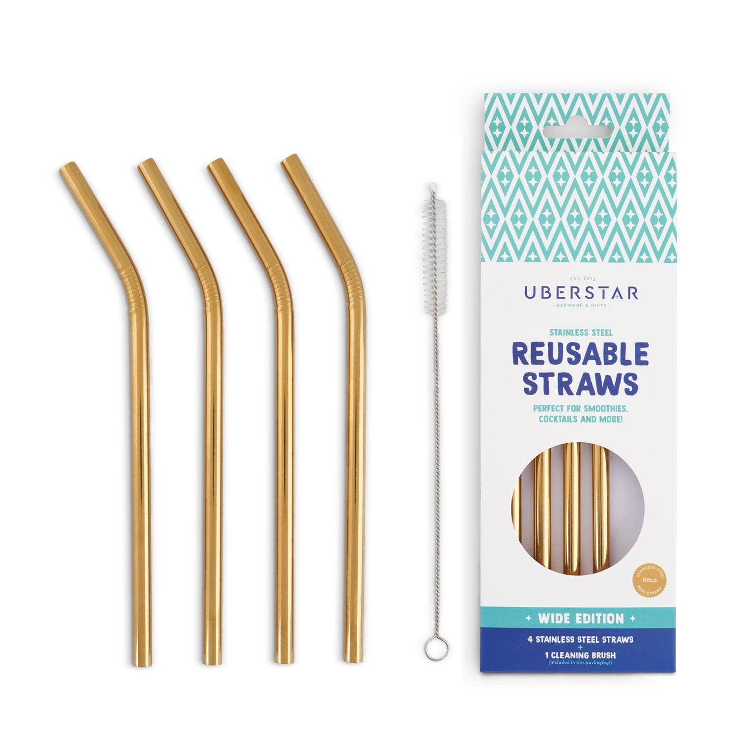 Reusable Gold Stainless Steel Metal Straws by UBERSTAR. Reusable gold metal straws. Metal straw for smoothies. Metal straws for cocktails