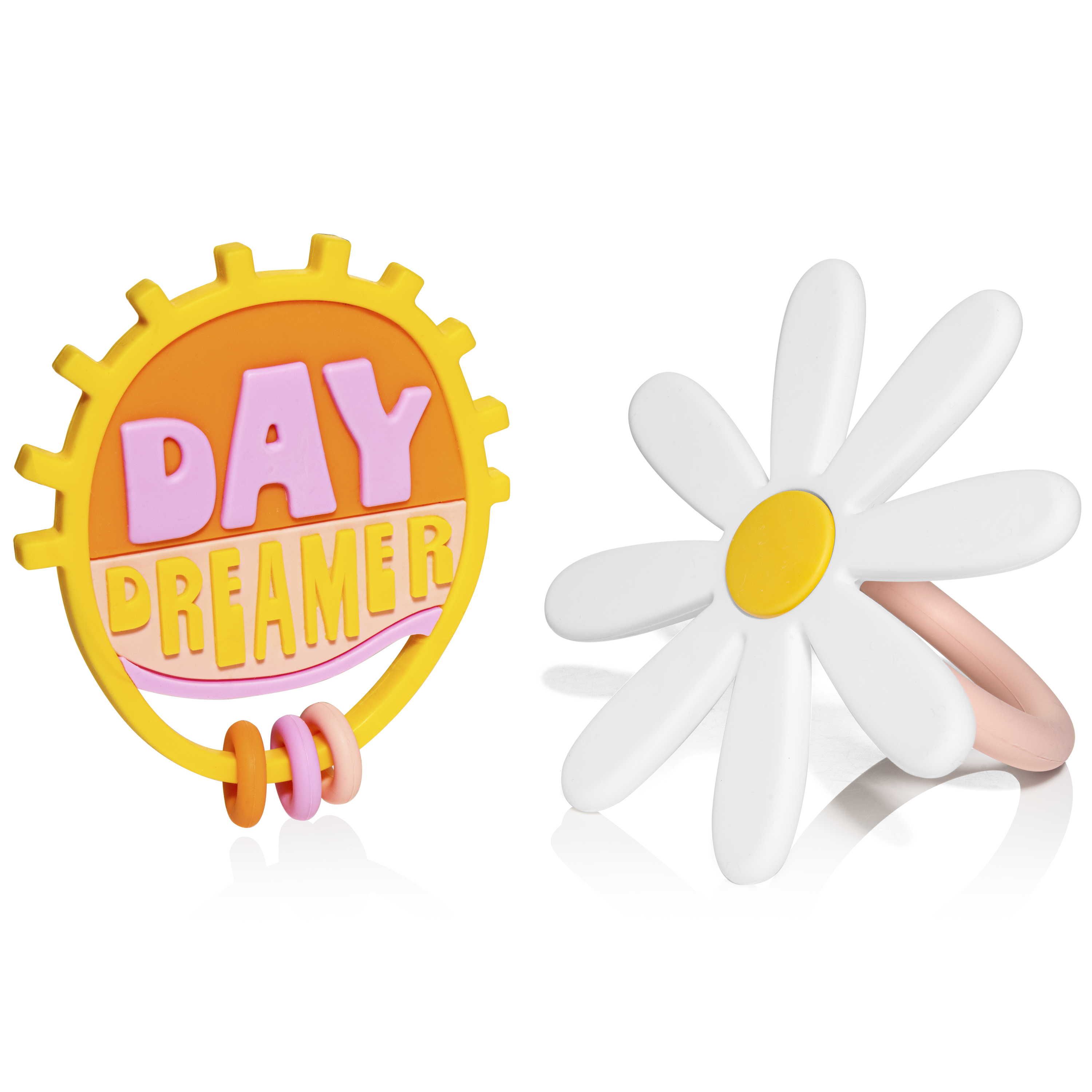 Flower Child Teether Toys by Lucy Darling. Silicone teether set. Retro teether set. day dreamer teether set. non toxic silicone teethers. 