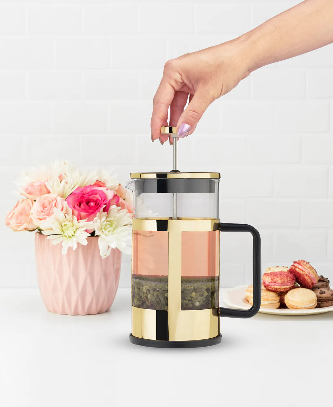 Piper Gold French Press Pot by Pinky Up. Gold french press. Aesthetic french press. Gold kitchen accessory.