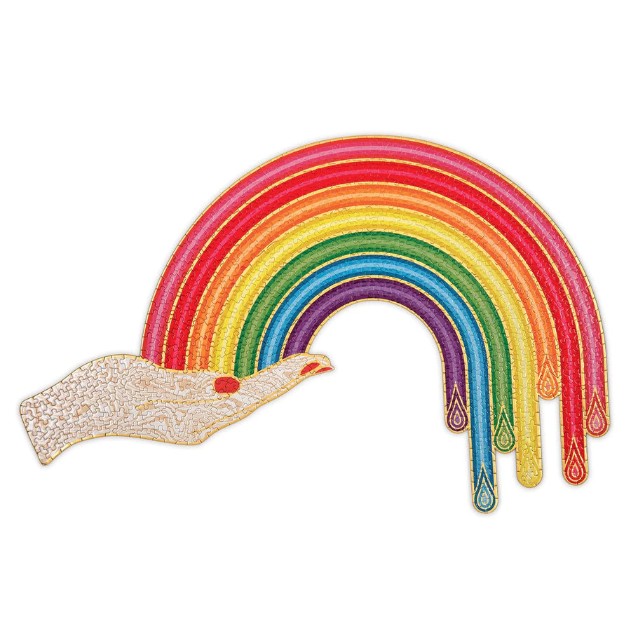 Rainbow Hand 750 Piece Puzzle by Jonathan Adler. Gold Foil Puzzle. Rainbow Puzzle. Pride Puzzle.