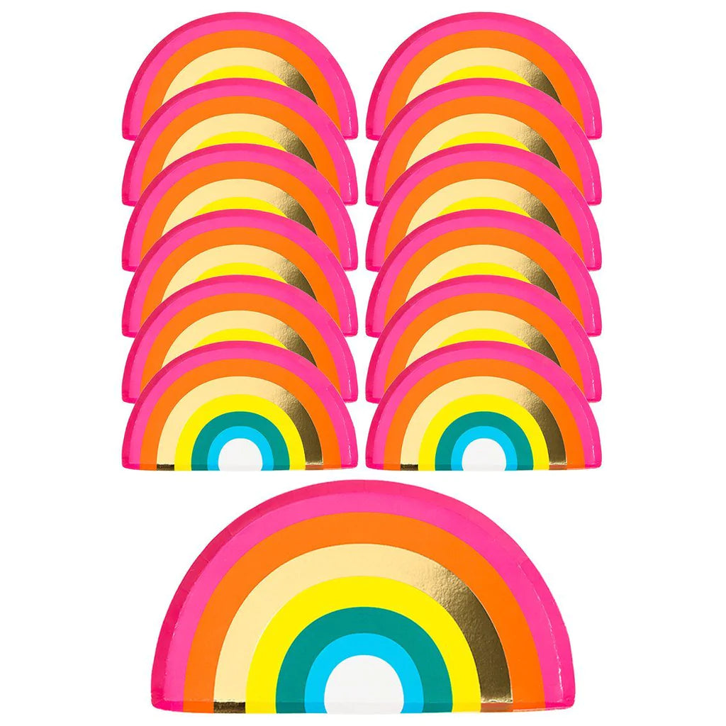 Rainbow Party Plates 12 Pack by Talking Tables. Disposable plates for rainbow party. Rainbow paper plates. LGBTQ party decor. Pride party decor