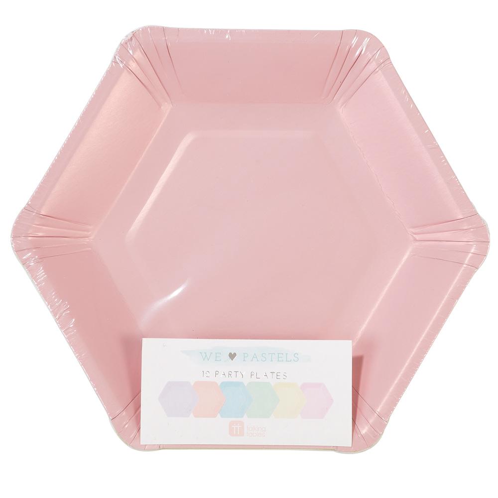 We Heart Pastel Small Hexagonal Shaped Plates - 12 Pack by Talking Tables. Disposable plates for kids party. Bachelorette party paper plates. Pastel Paper plates